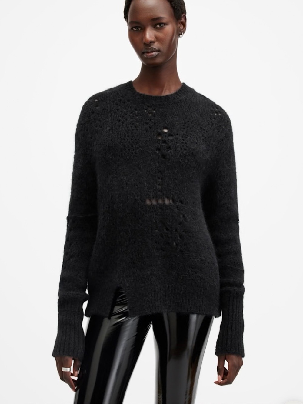 All saints women’s Winnie crew neck jumper black XS EUC